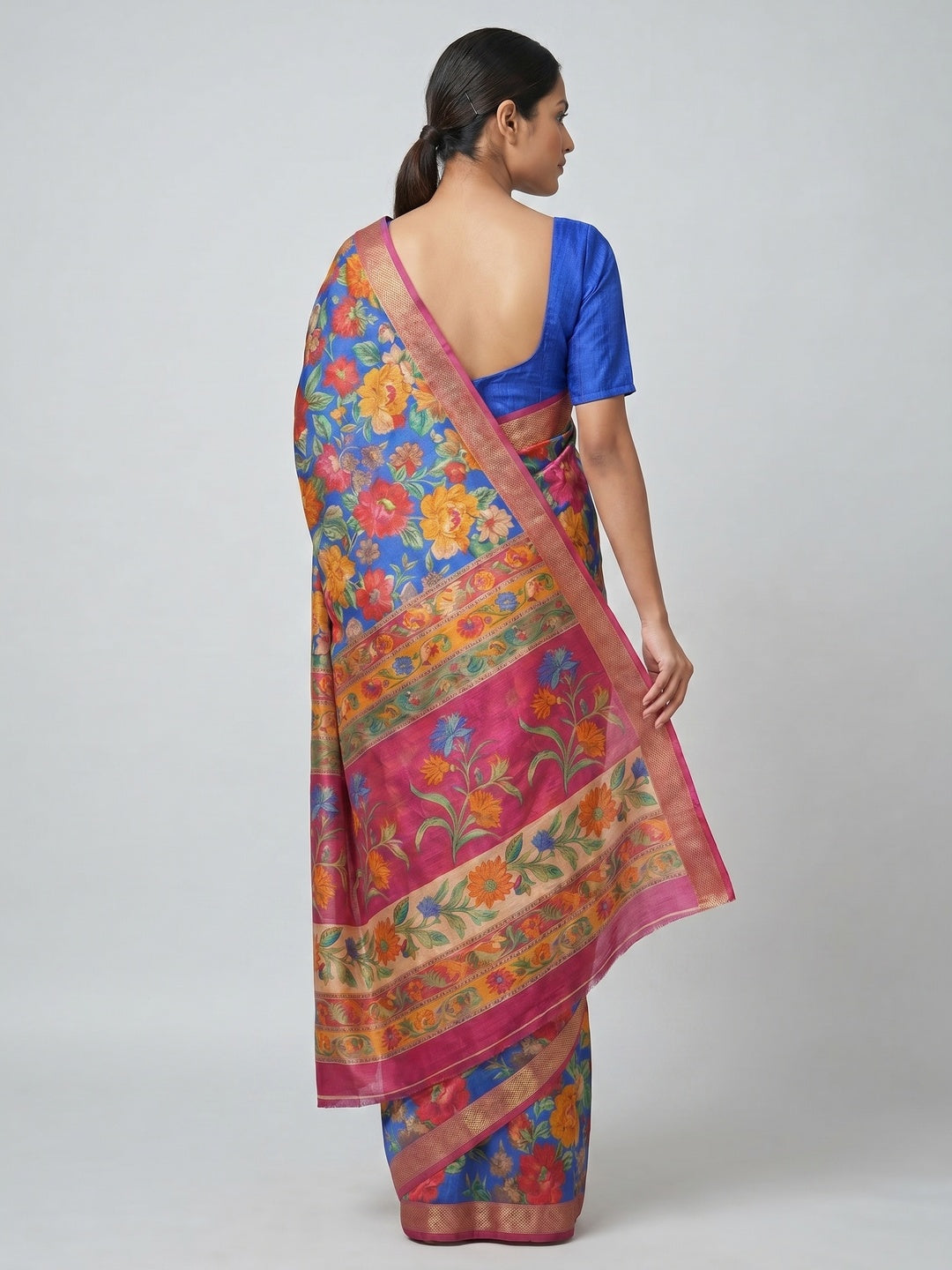 Multicolor Bhagalpuri Silk Saree with Elegant Floral Prints - Image 3