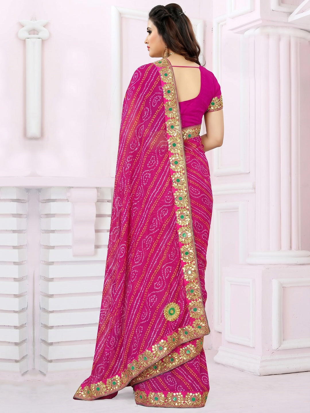 Attractive Pink Coloured Casual Wear Printed Georgette Saree - Image 2