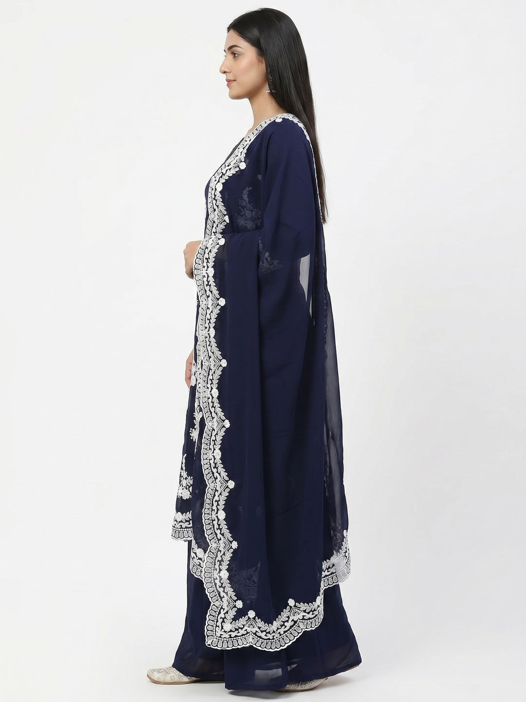 Blue Embroidered Georgette Dress Material - Image 1