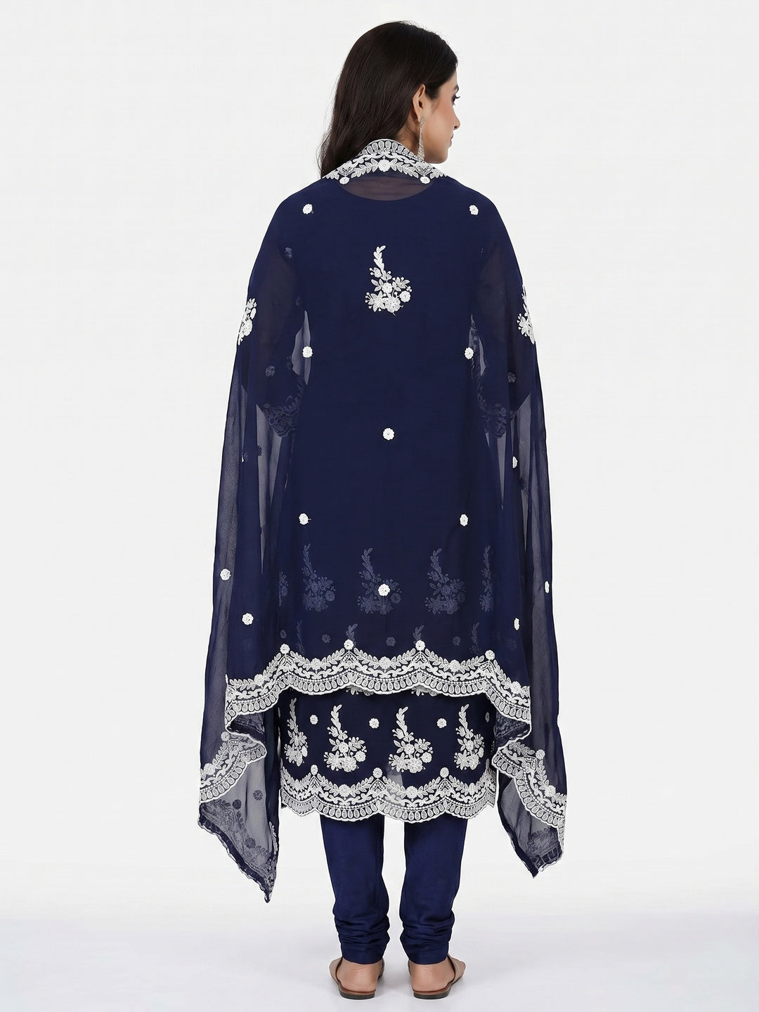 Blue Embroidered Georgette Dress Material - Image 3