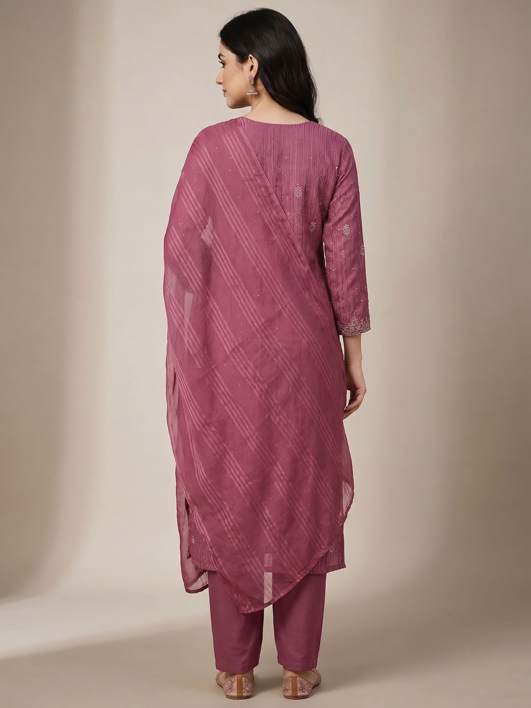 Magenta Pink Embroidered Cotton Blend Dress Material - Image 3