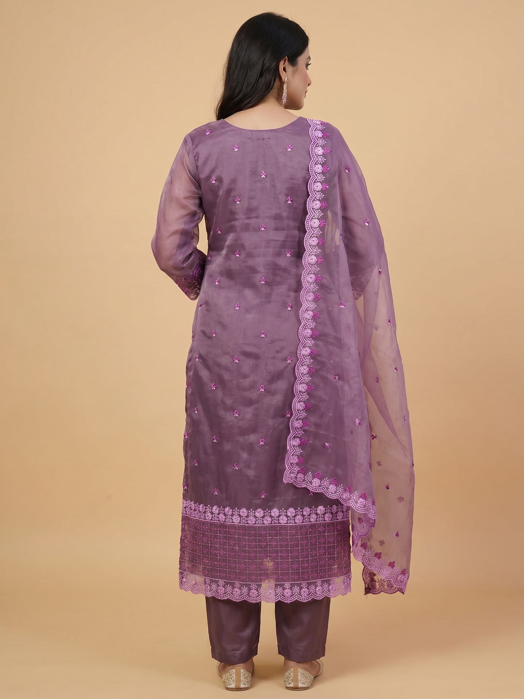 Purple Embroidered Organza Dress Material - Image 3