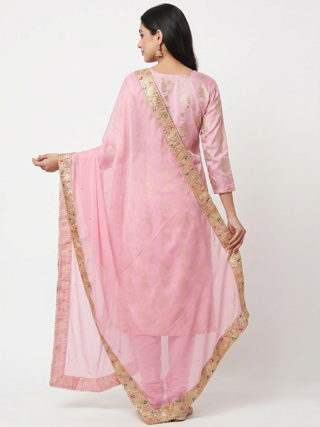 Pink Woven With Embroidered Jacquard Dress Material - Image 2