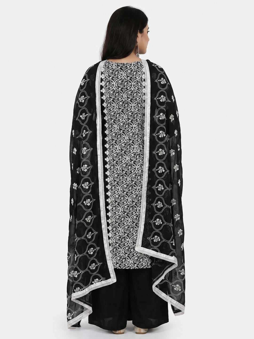 Black Floral Embroidered Georgette Dress Material - Image 2