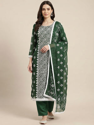 Green Floral Embroidered Georgette Dress Material - Image 1