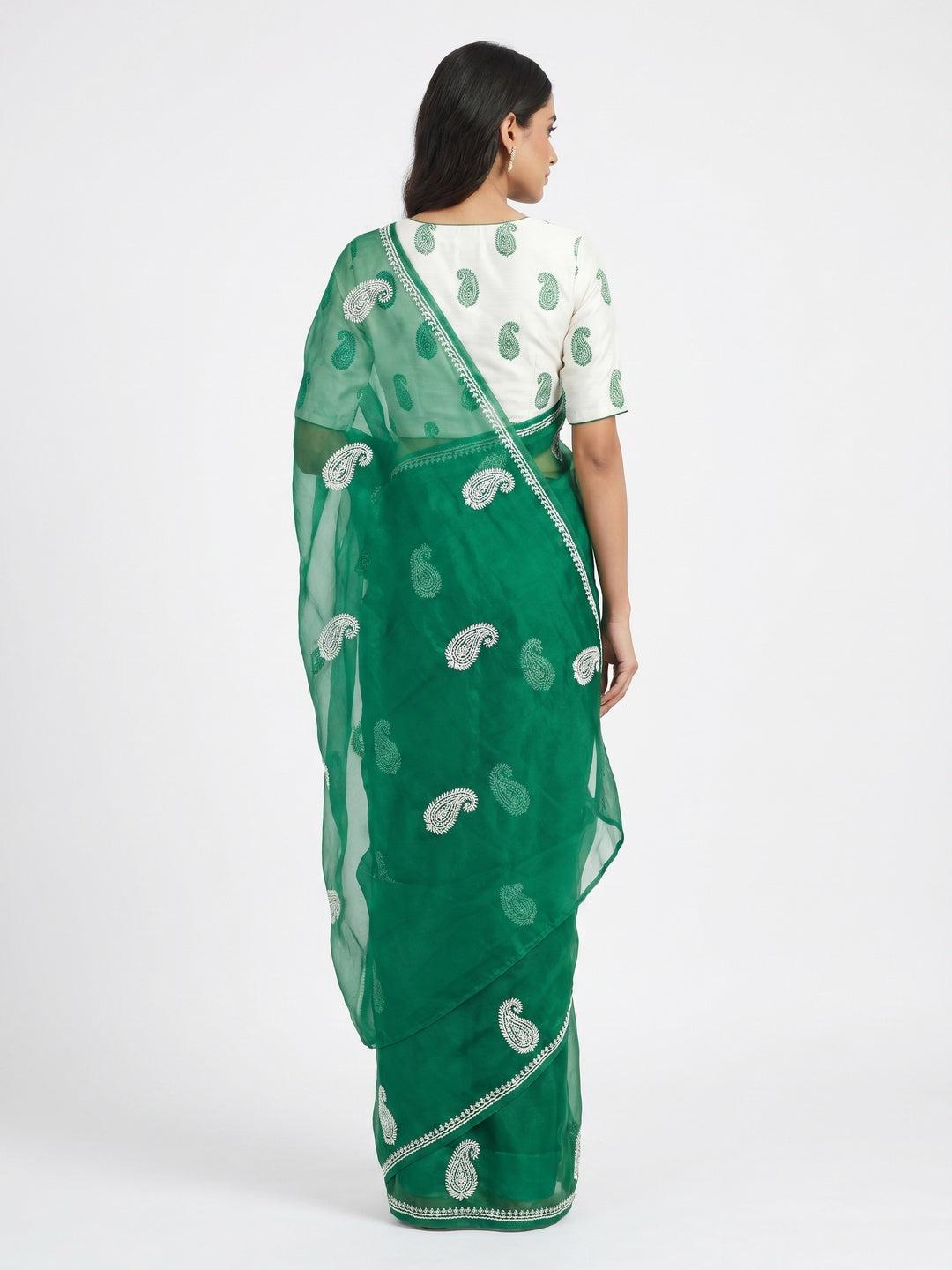 Green Embroidered Organza Saree - Image 4