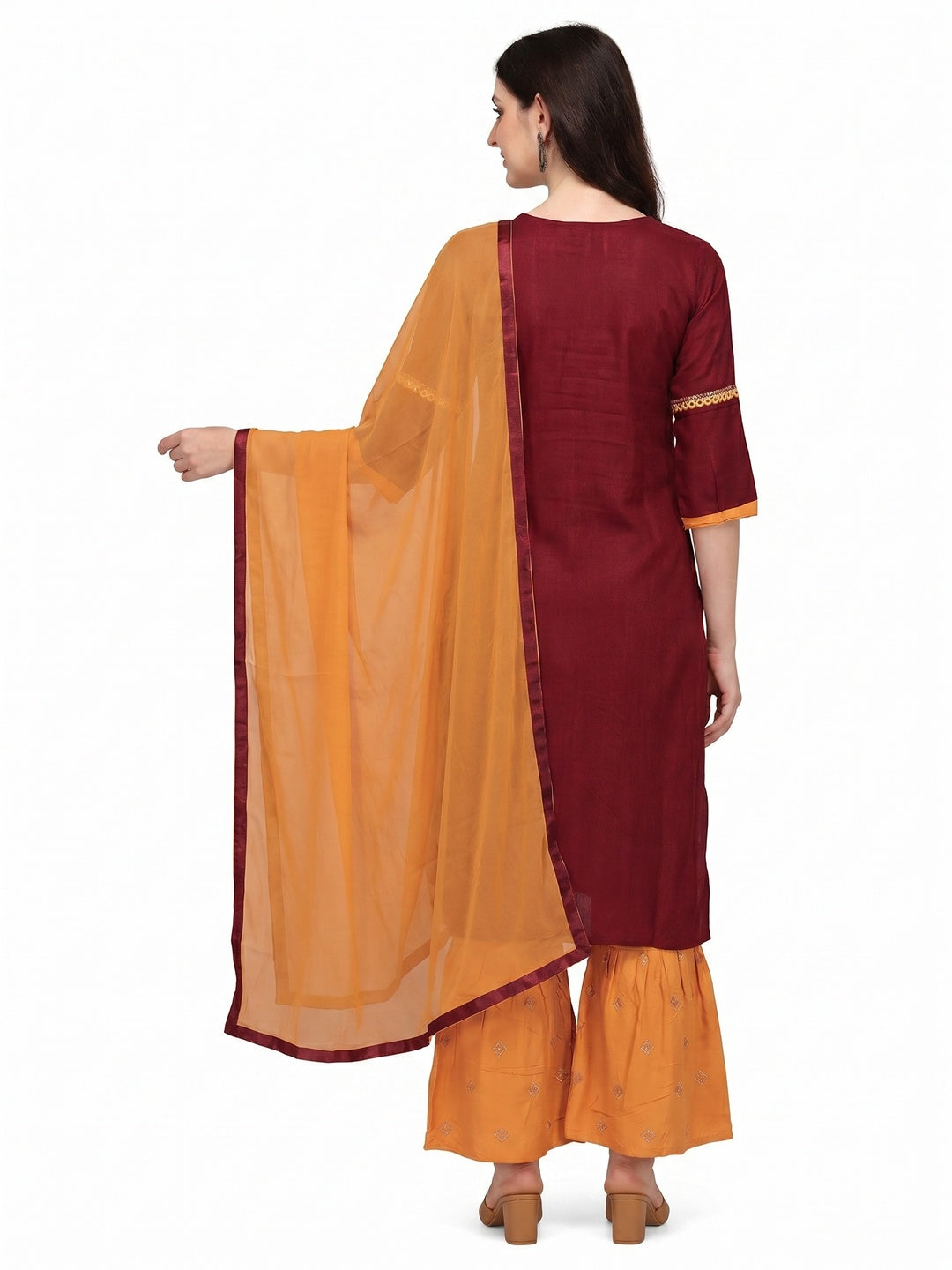 Maroon Embroidered Rayon Palazzo Suit - Image 2