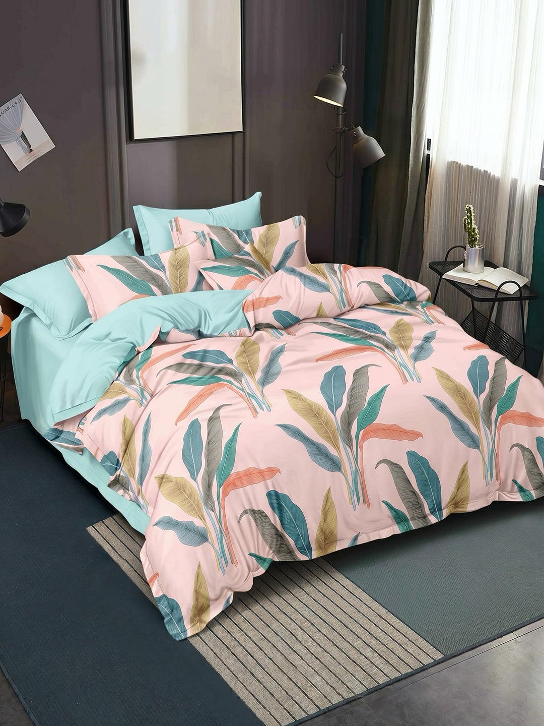 Pink Cotton Blend Double Bedsheet with Pillow Cover - Image 1