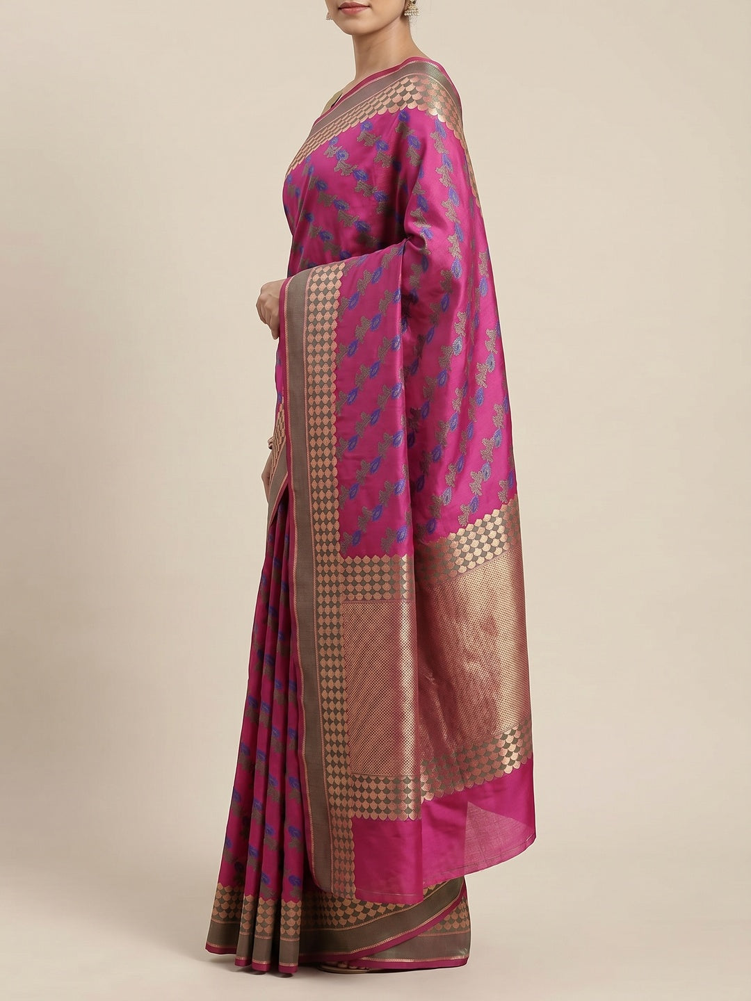 Pink Printed Banarasi Silk Saree - Image 3