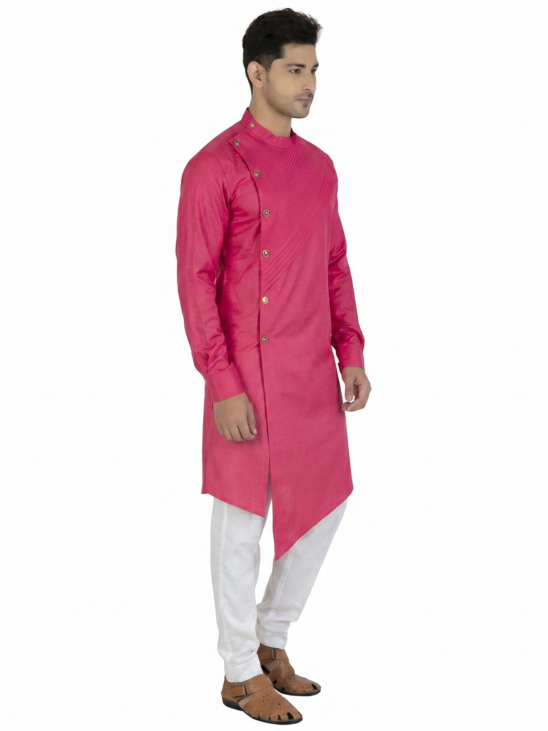 Pink Embroidered Cotton Blend Men's Kurta Pyjama Set - Image 3