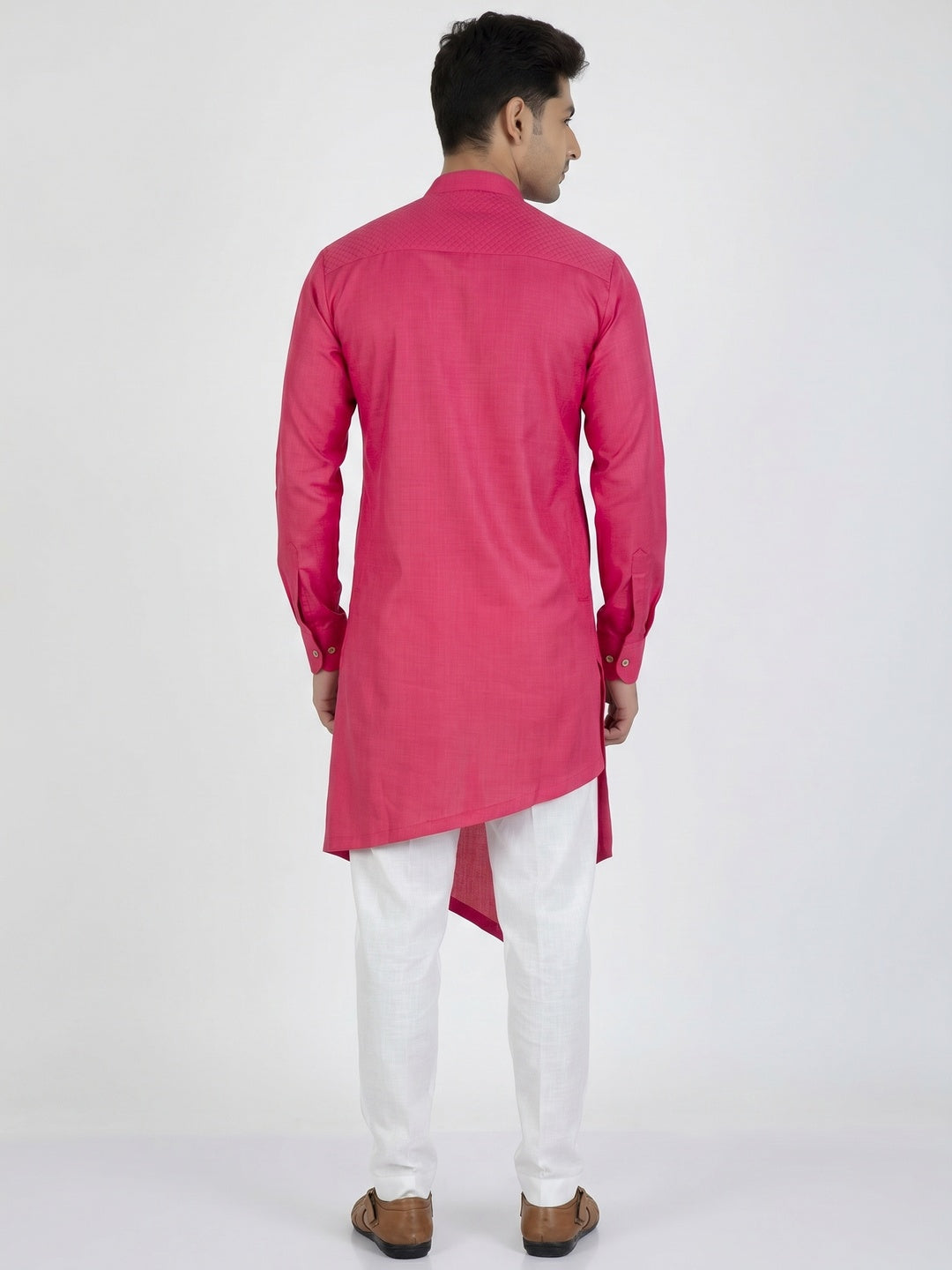 Pink Embroidered Cotton Blend Men's Kurta Pyjama Set - Image 2