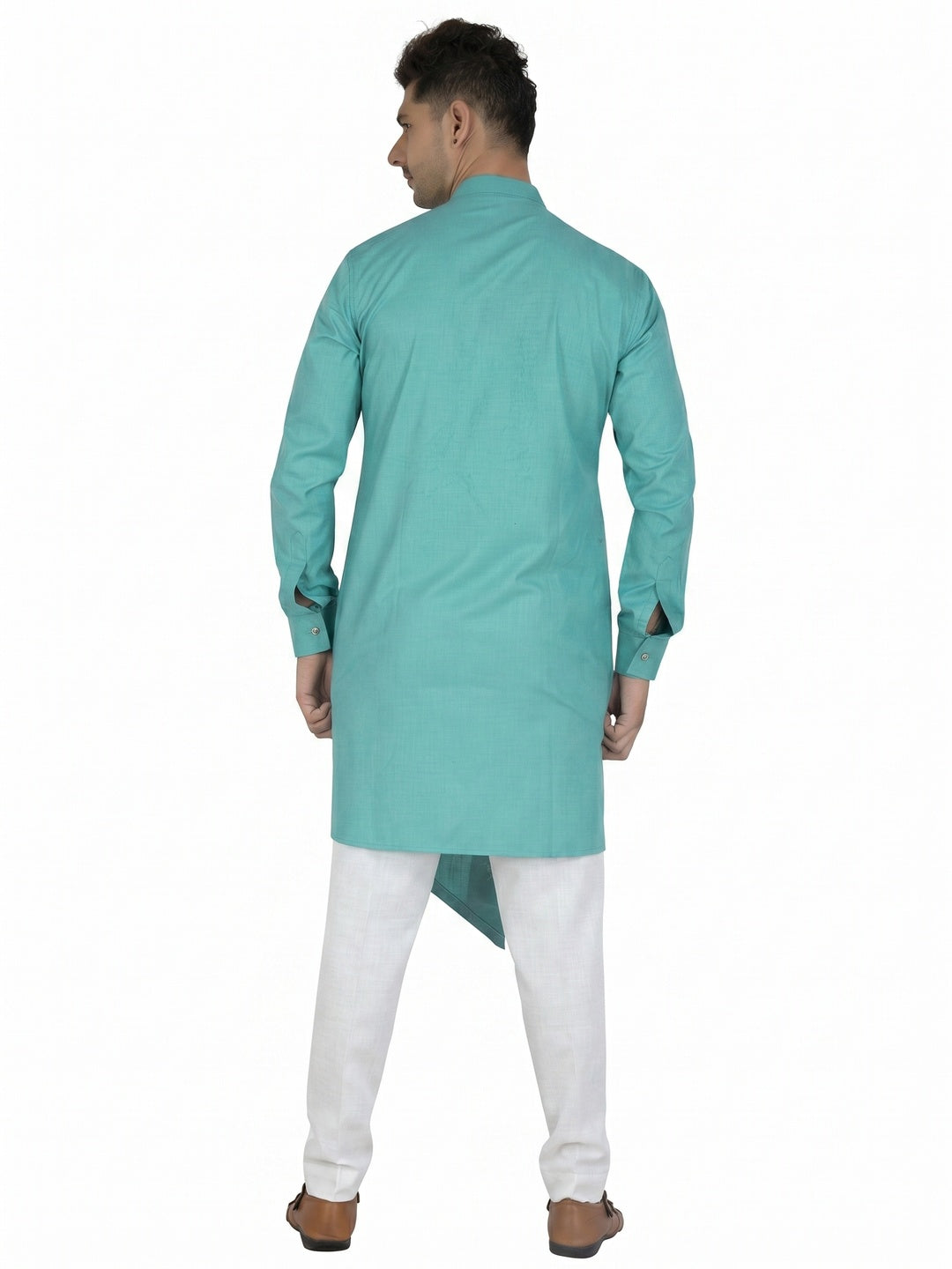 Blue Solid Pure Cotton Men's Kurta Pyjama Set - Image 3