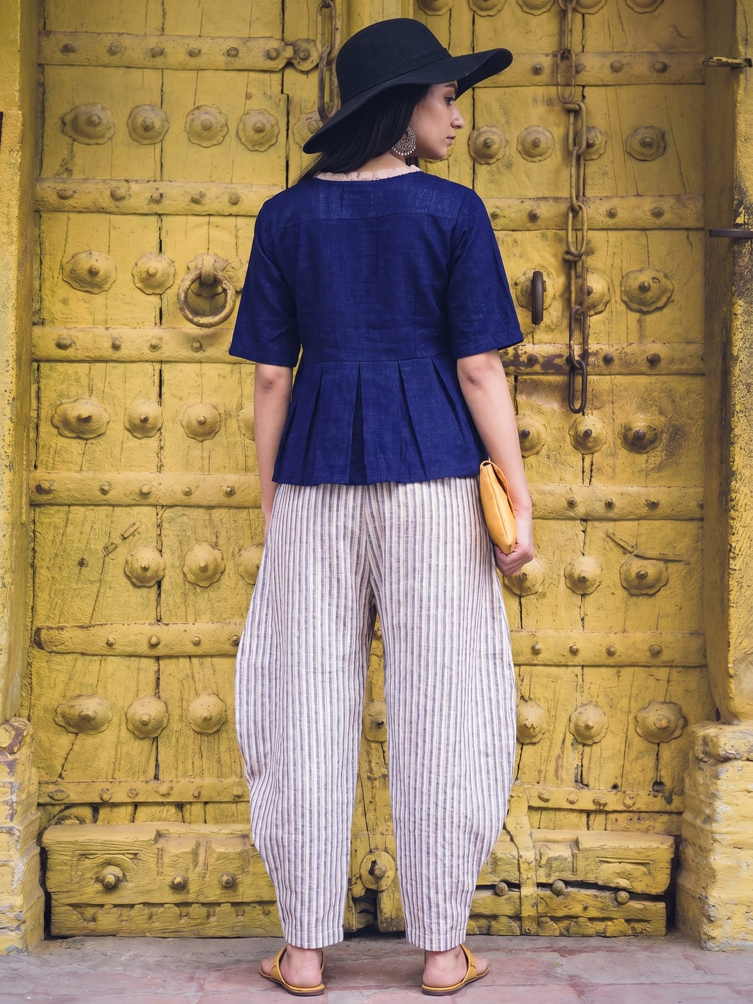Royal Blue Solid Khadi Top-Dhoti Set - Image 1