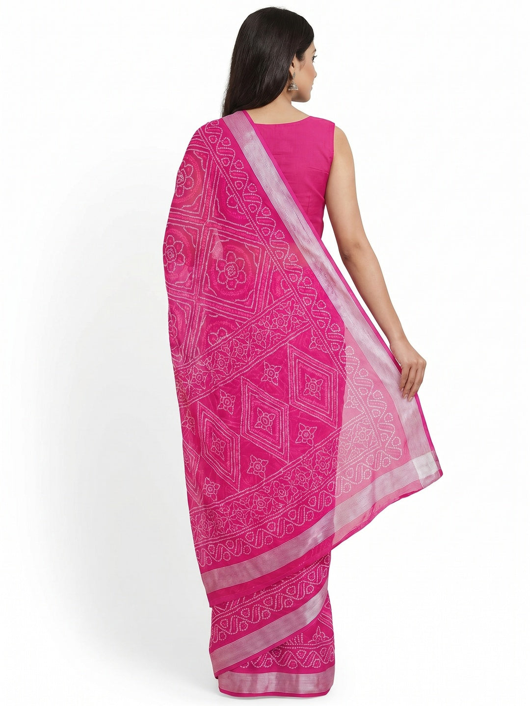 Rani Pink Bandhani Printed Chiffon Saree - Image 3