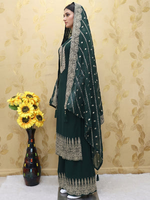 Green Embellished With Embroidered Georgette Palazzo Suit - Image 1