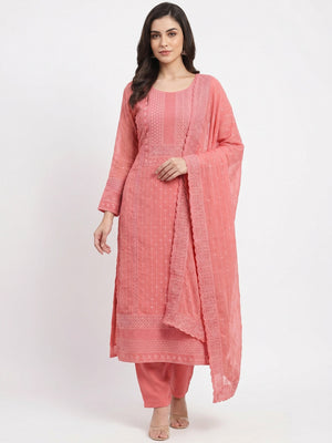 Gajari Lucknowi Embroidered Georgette Dress Material - Image 1