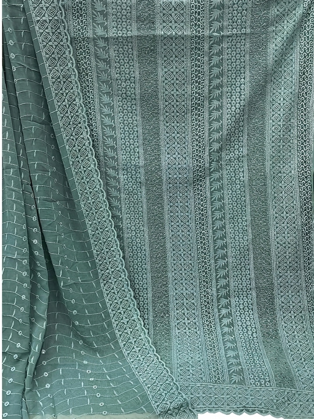 Grey Lucknowi Embroidered Georgette Dress Material - Image 3