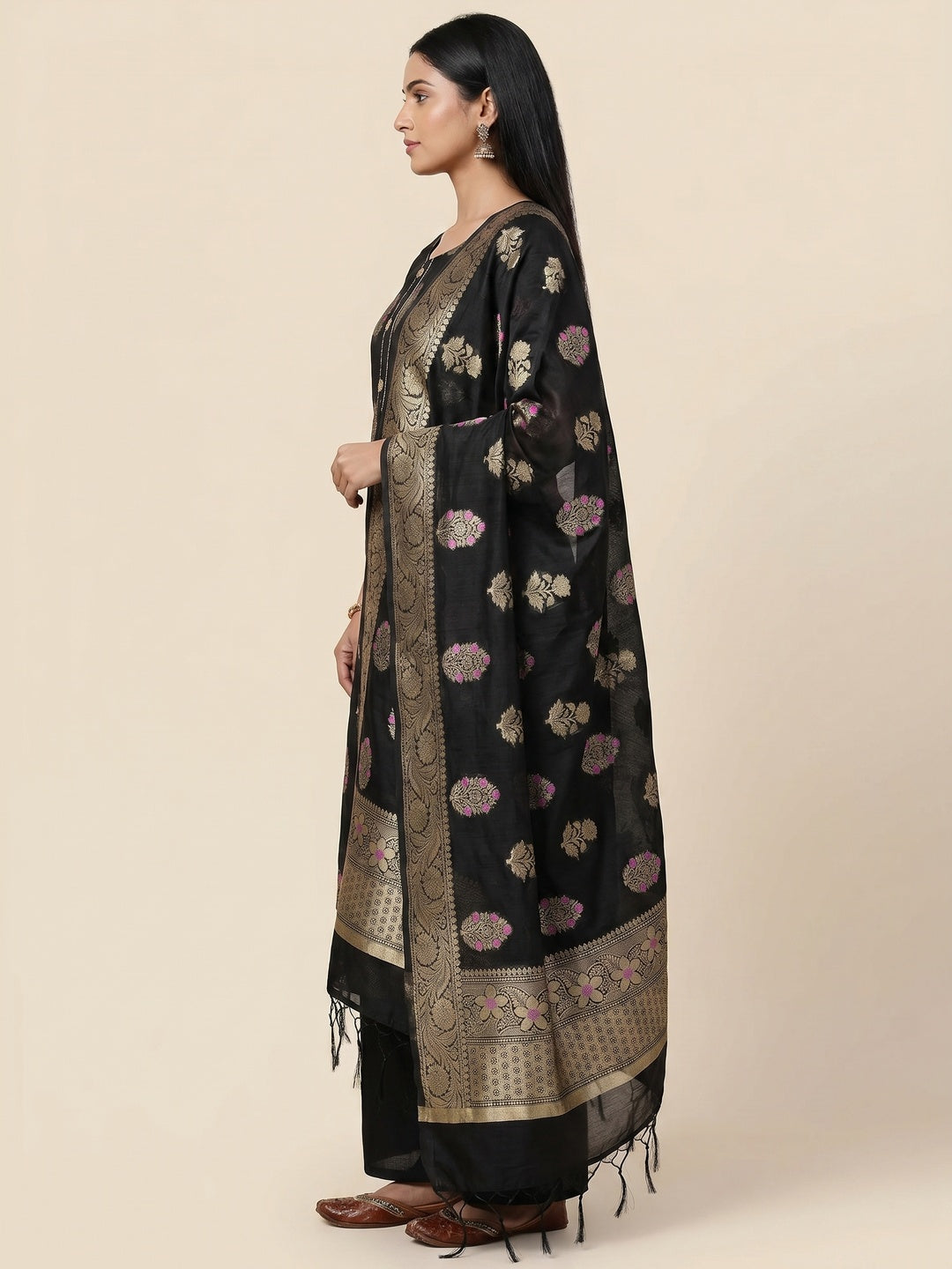 Black Woven Jacquard Dress Material - Image 3