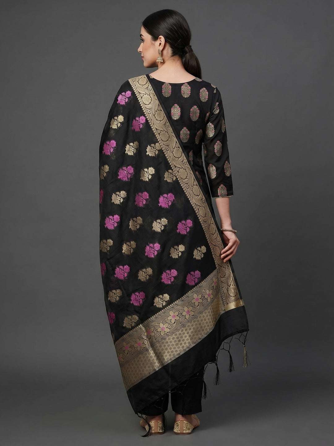 Black Woven Jacquard Dress Material - Image 2