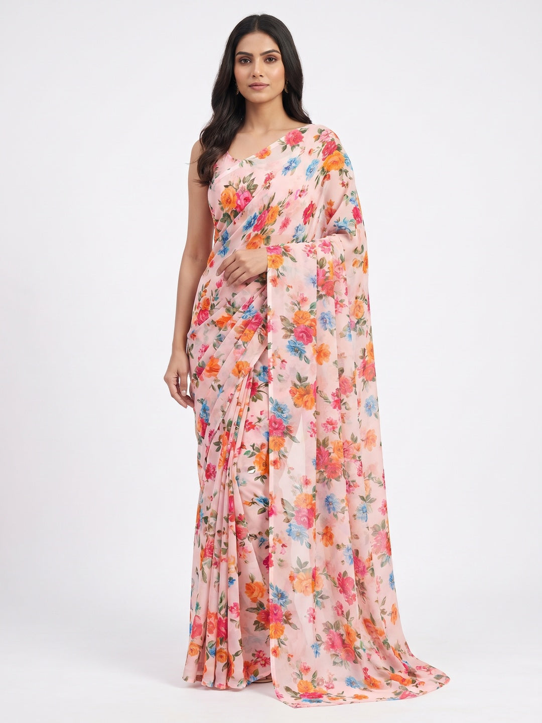 Multicolor Printed Georgette Saree - Image 1
