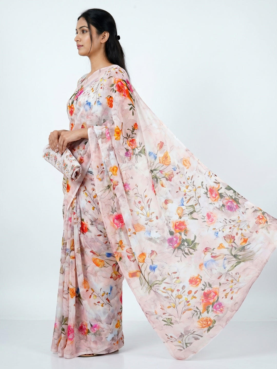 Multicolor Printed Georgette Saree - Image 3