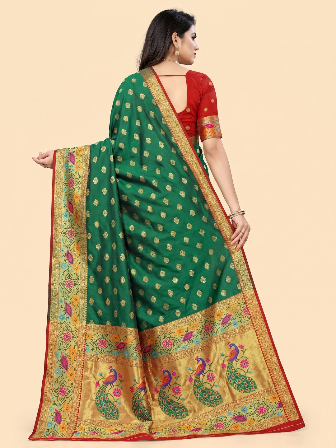 Green Woven Art Silk Saree - Image 2