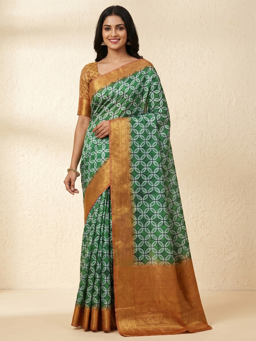 Green Digital Printed Khaadi Saree - Image 1
