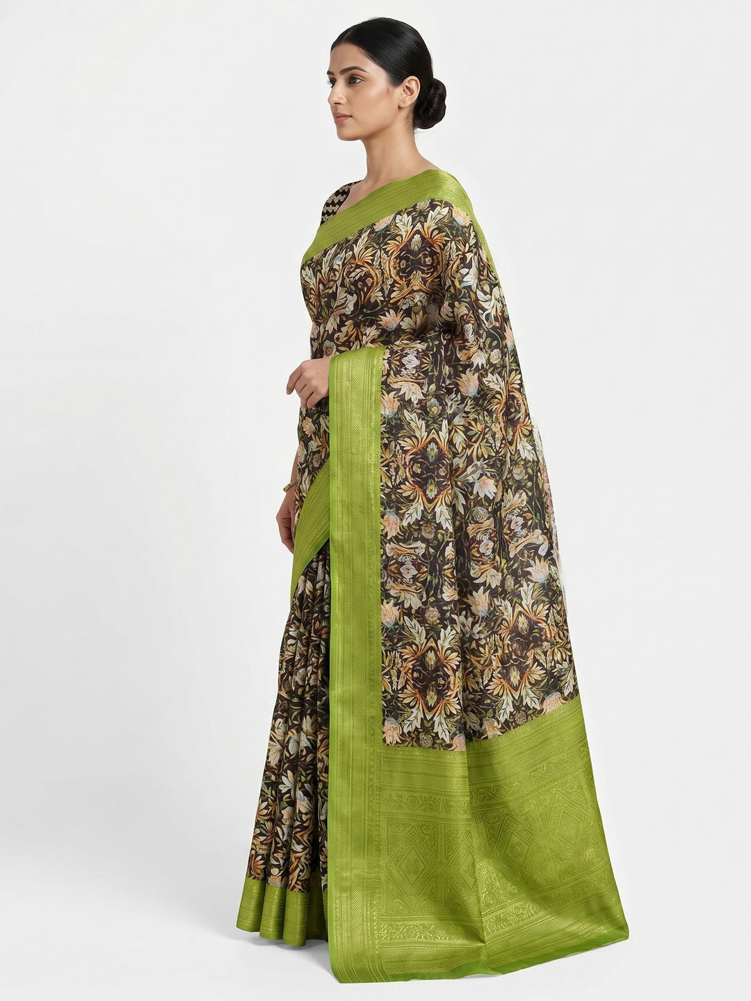 Black Digital Printed Art Silk Saree - Image 3