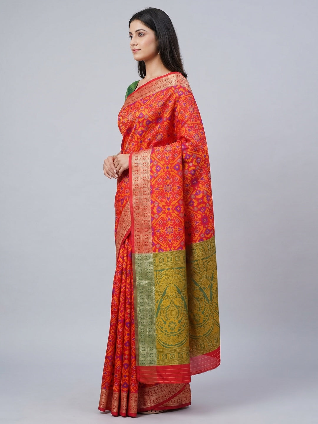 Red Woven Art Silk Saree - Image 3
