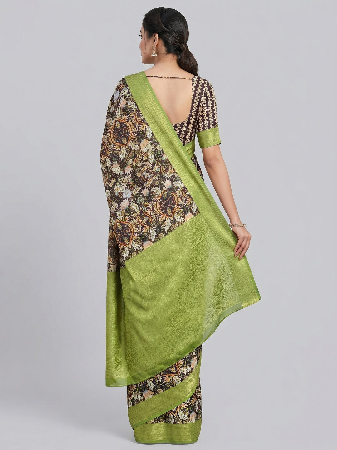 Black Digital Printed Art Silk Saree - Image 2