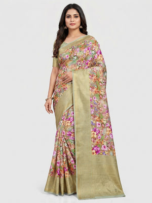 Multicolour Digital Printed Art Silk Saree - Image 1