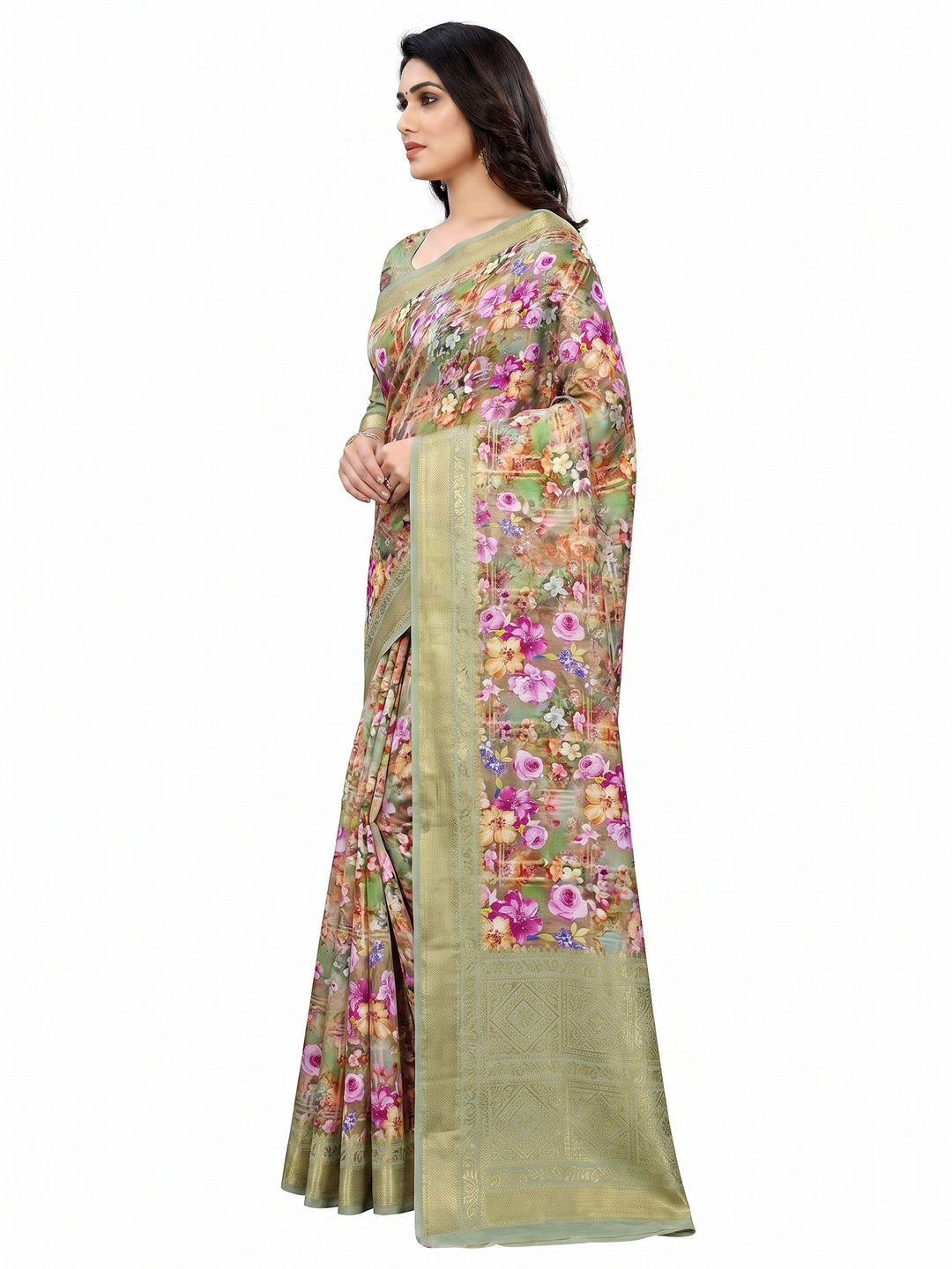 Multicolour Digital Printed Art Silk Saree - Image 2