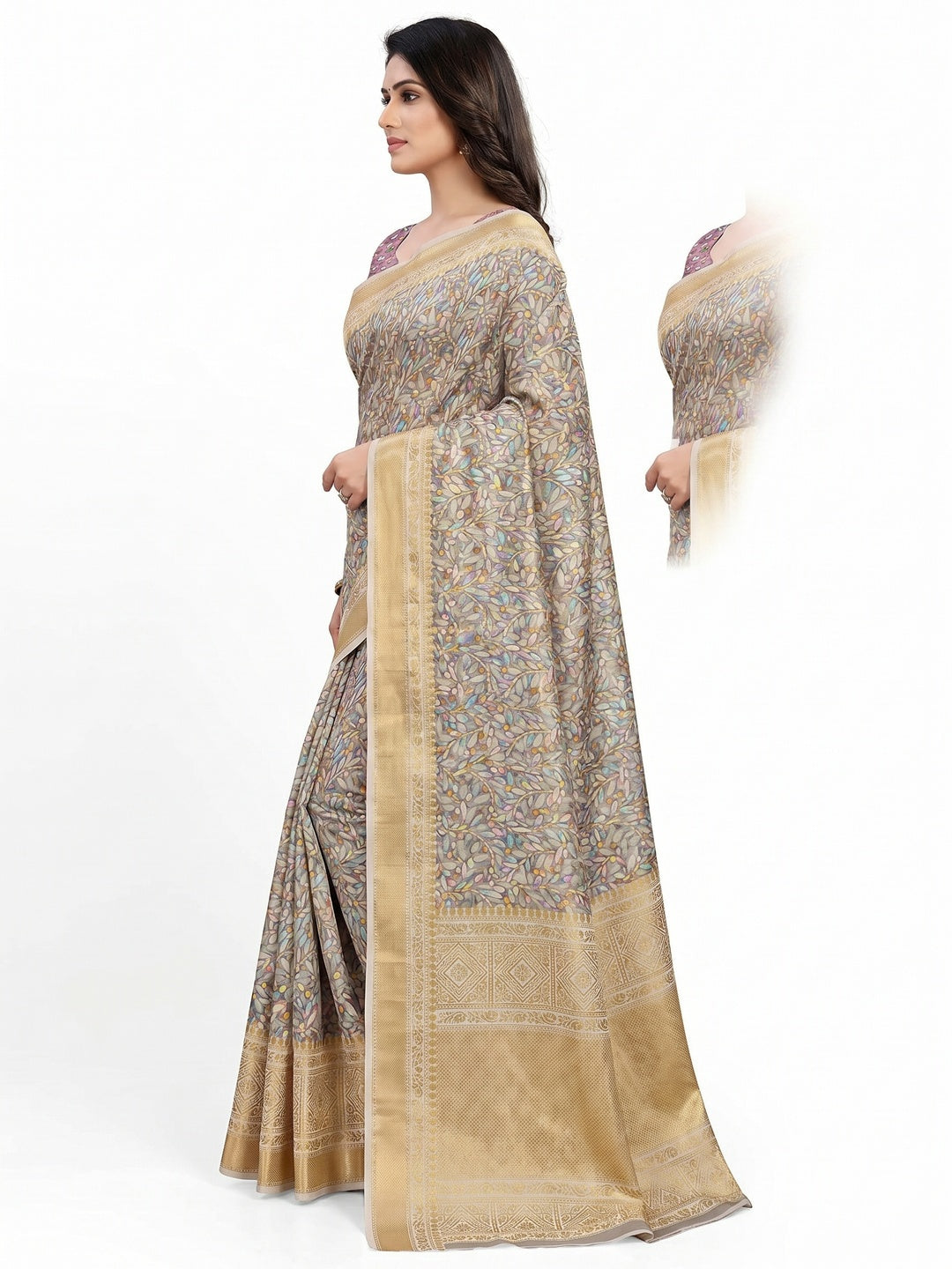 Grey Digital Printed Art Silk Saree - Image 2