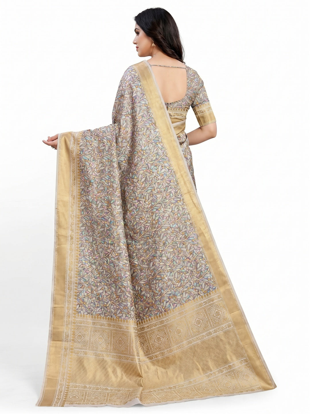 Grey Digital Printed Art Silk Saree - Image 3