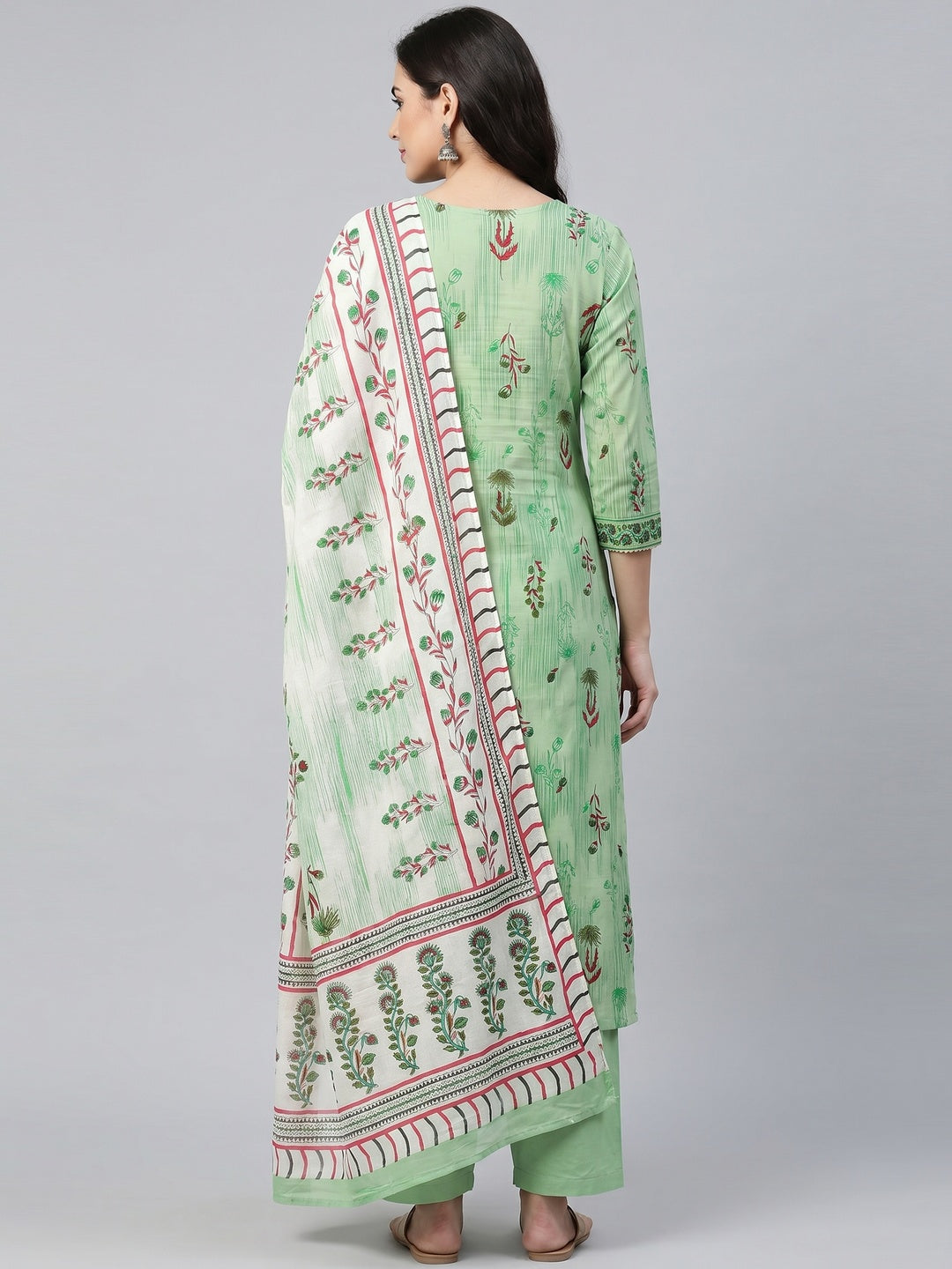 Green Printed Pure Cotton Dress Material - Image 2