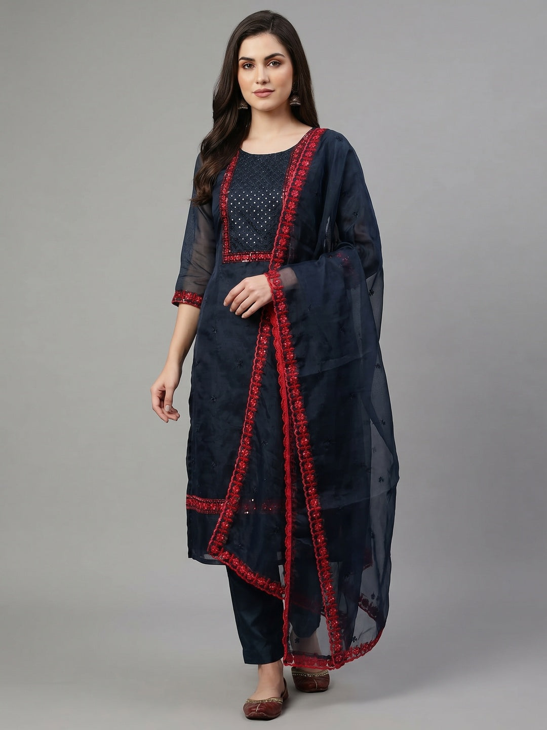 Morpich Sequins Embroidered Organza Dress Material - Image 2