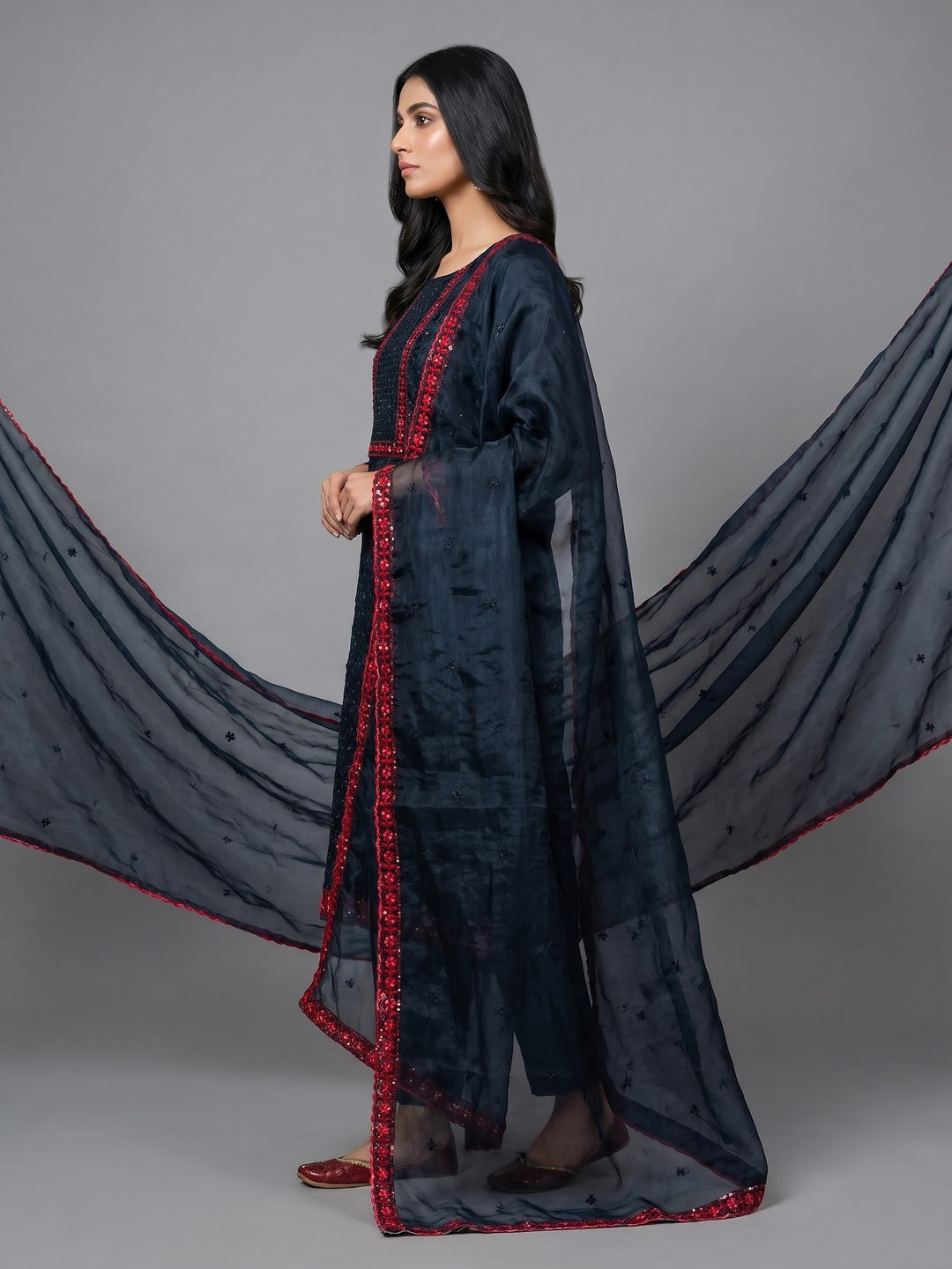 Morpich Sequins Embroidered Organza Dress Material - Image 1