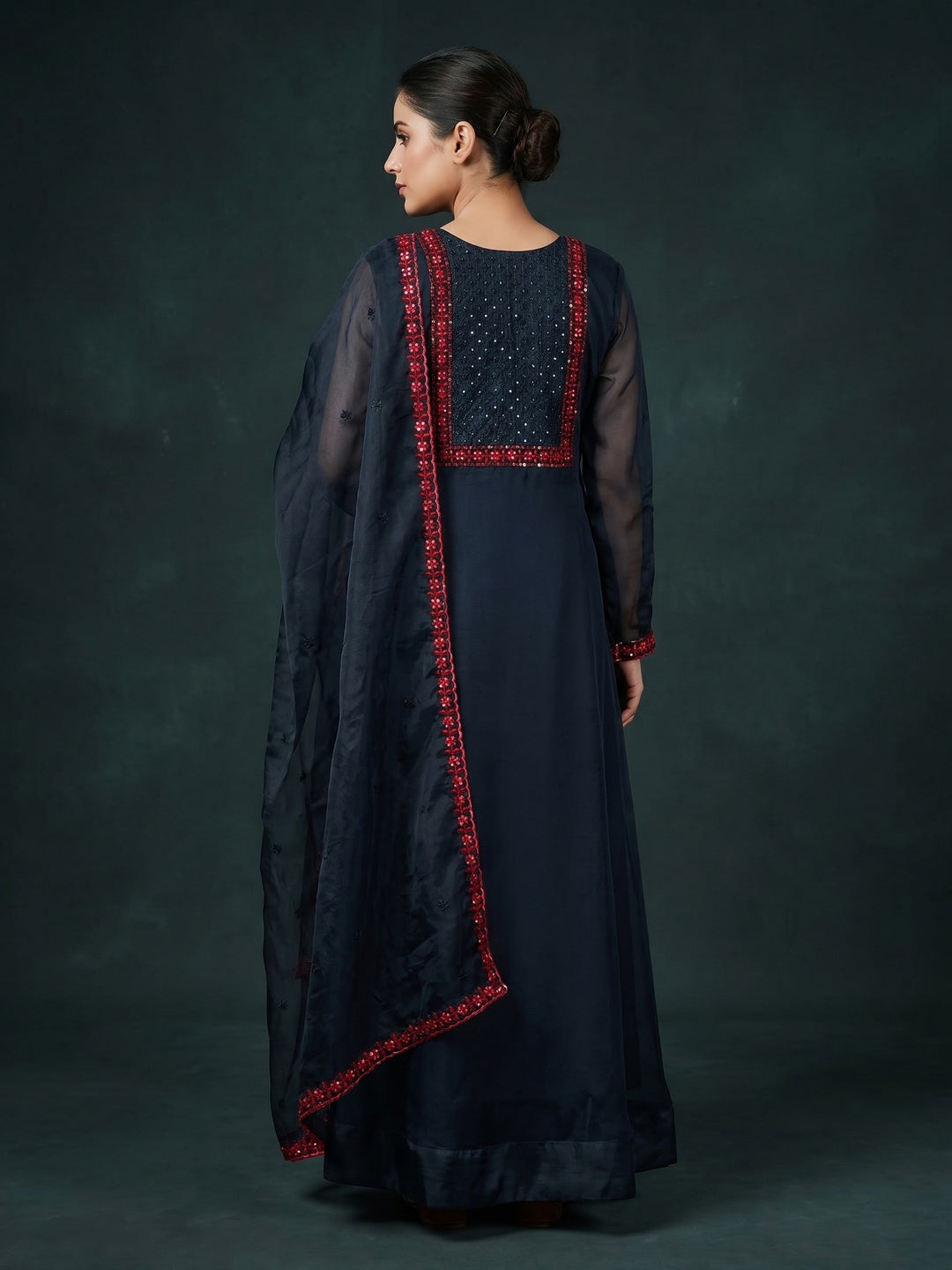 Morpich Sequins Embroidered Organza Dress Material - Image 3