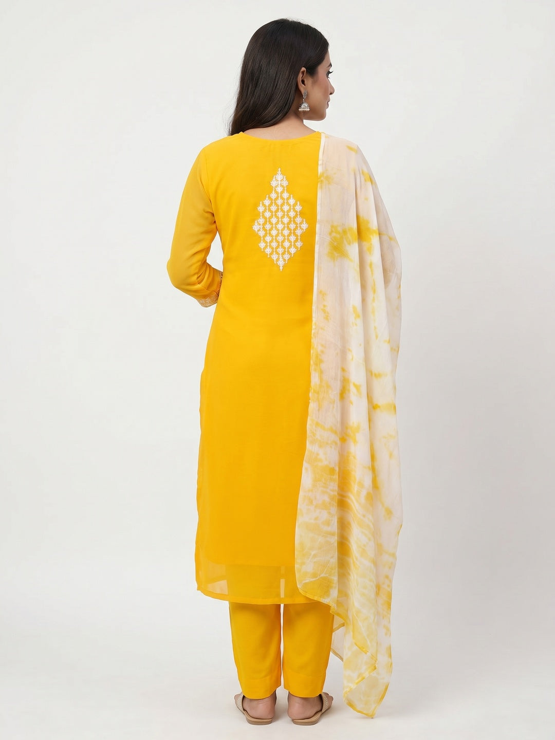Yellow Floral Embroidered Georgette Dress Material - Image 3