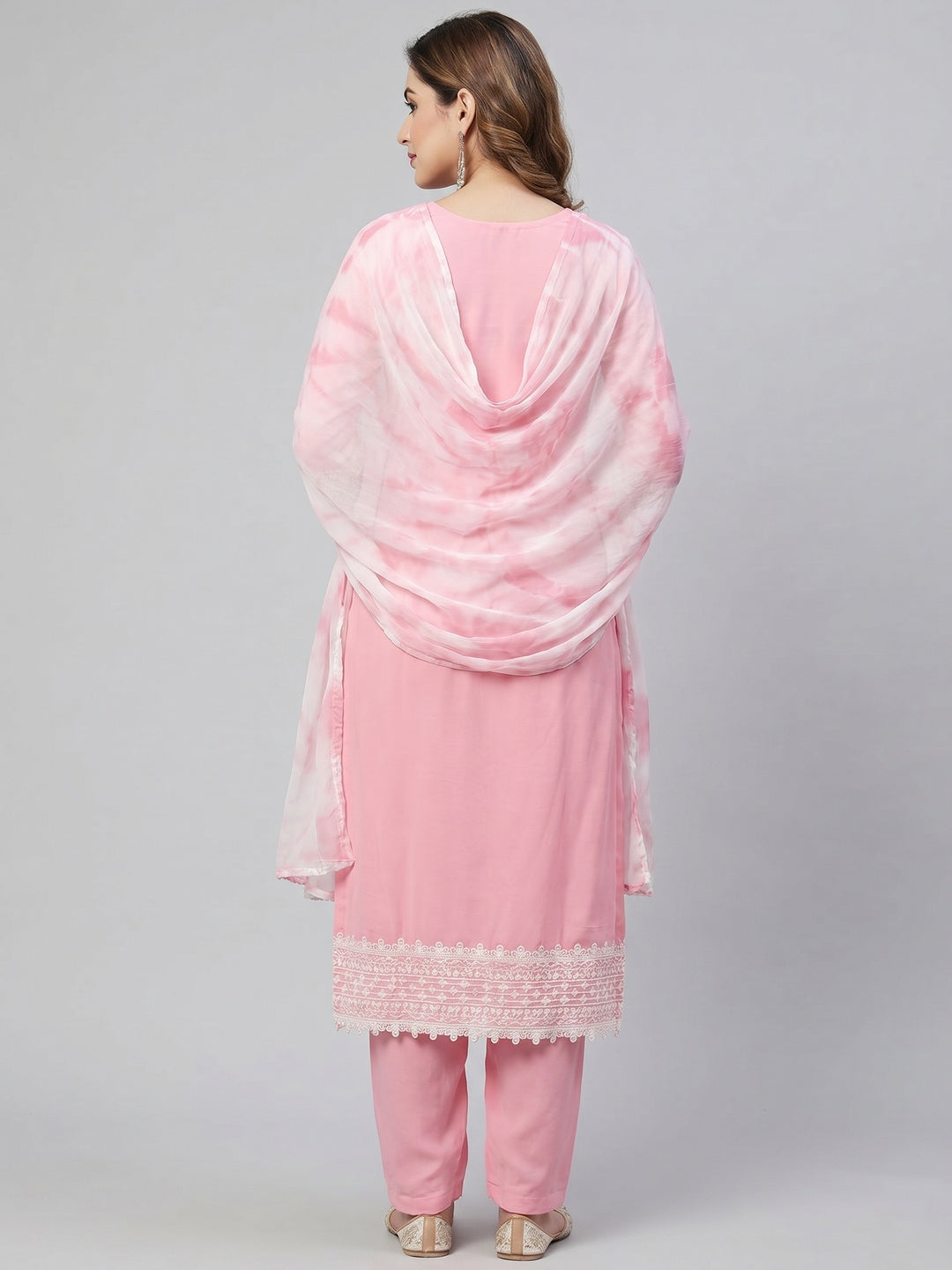 Pink Floral Embroidered Georgette Dress Material - Image 2