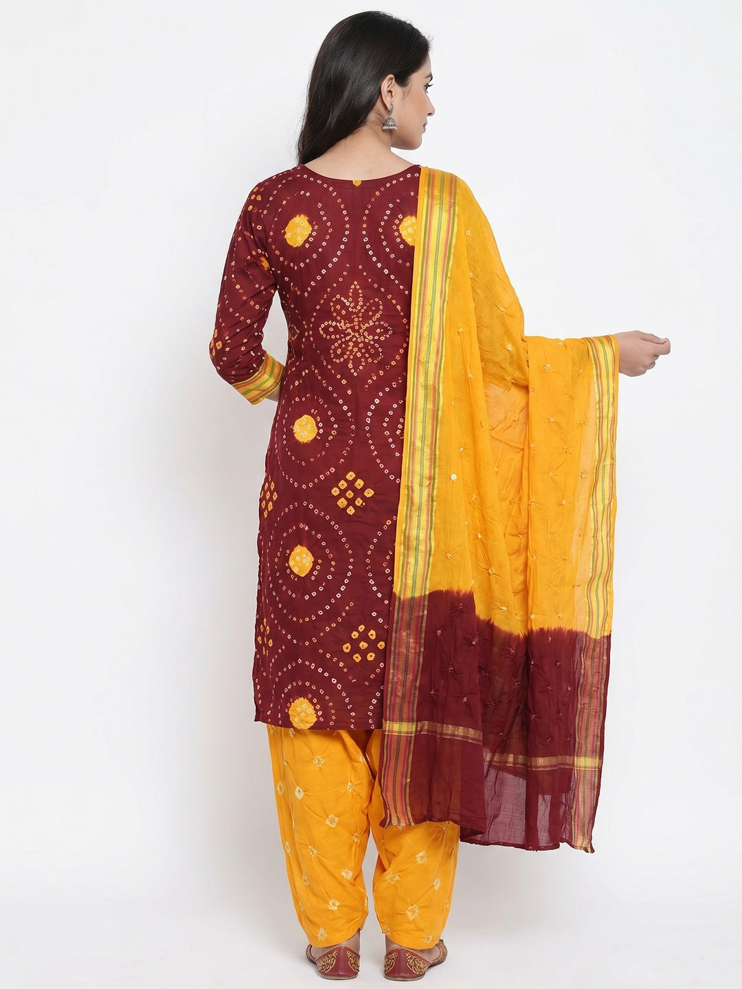 Maroon Bandhani Printed Pure Cotton Dress Material - Image 2
