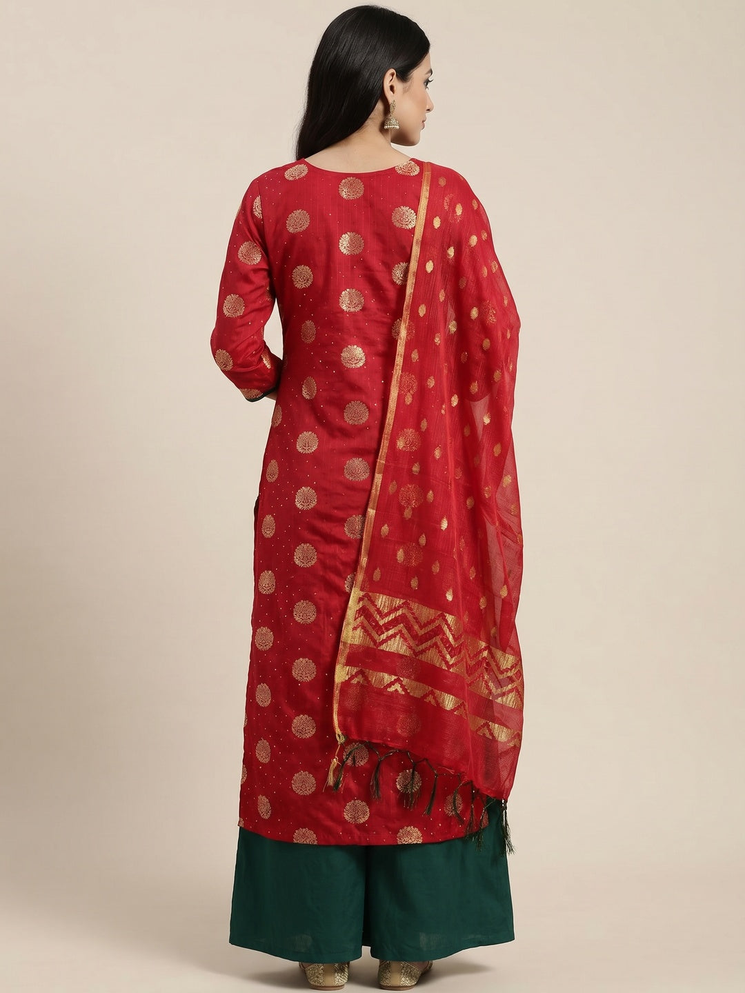 Red Woven Jacquard Dress Material - Image 3