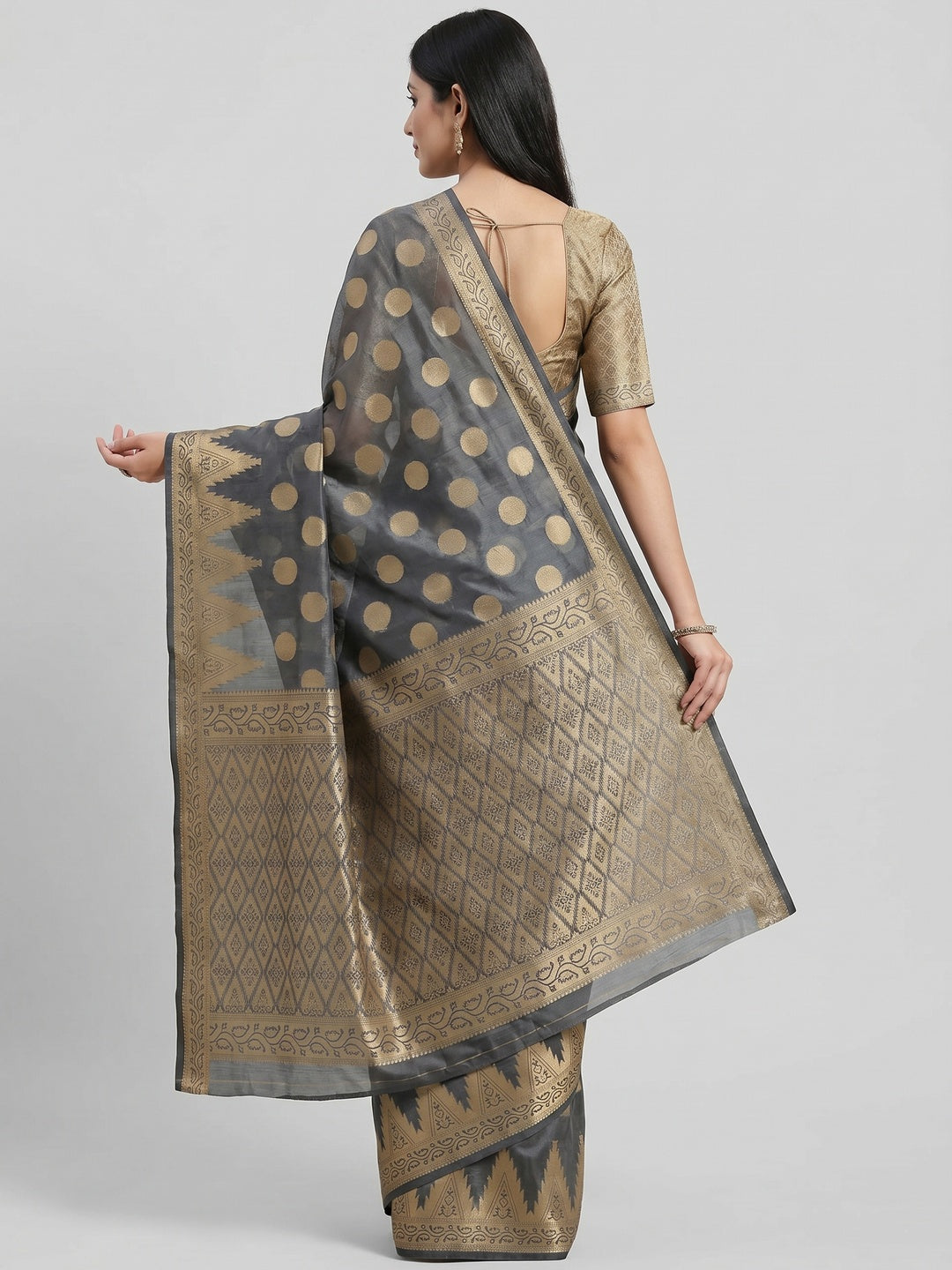 Grey Woven Organza Saree - Image 2