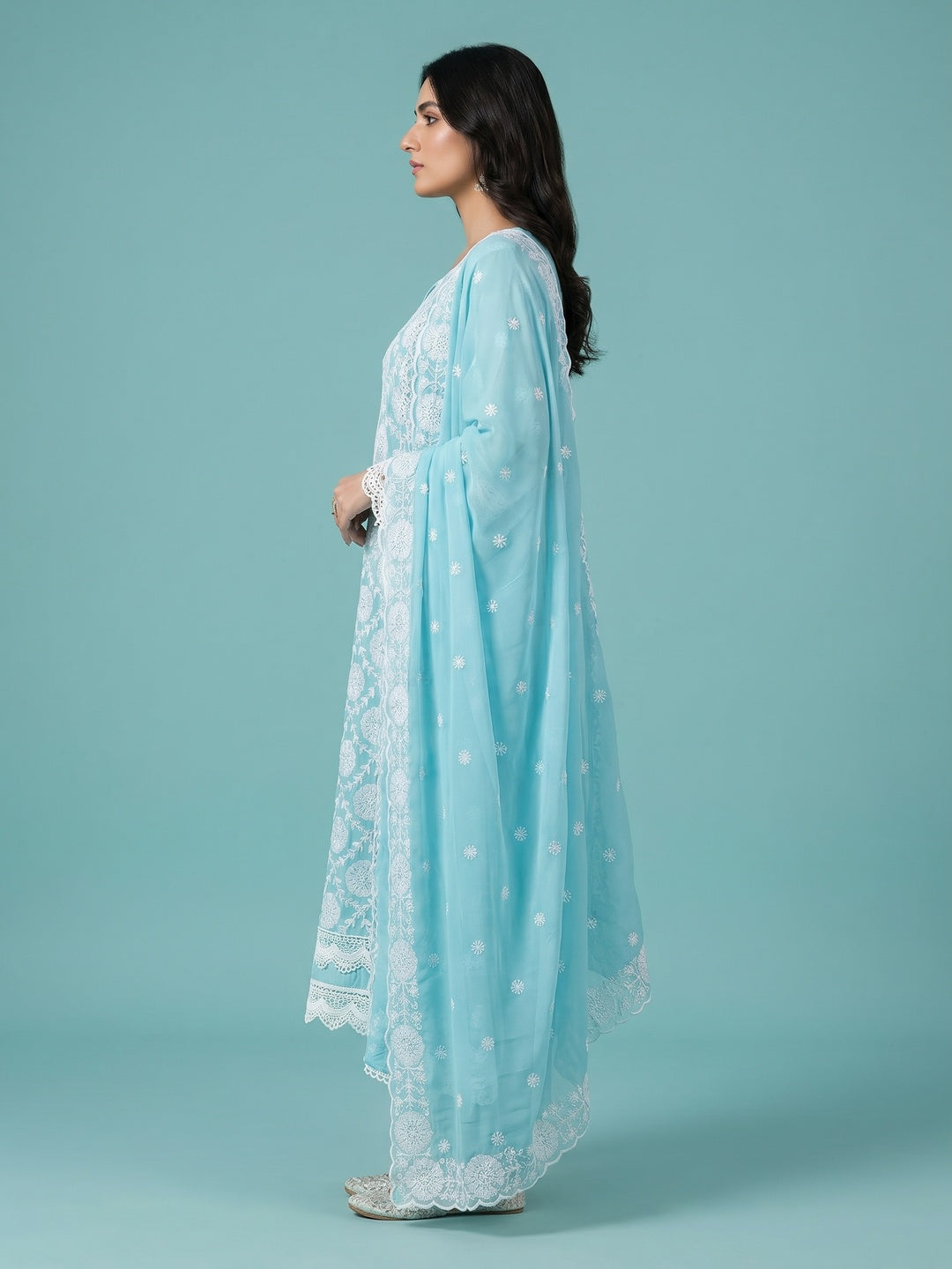 Light Blue Floral Embroidered Georgette Dress Material - Image 2