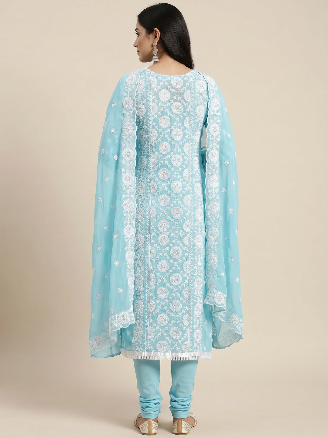 Light Blue Floral Embroidered Georgette Dress Material - Image 3