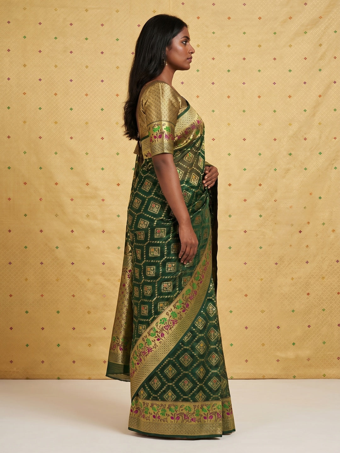 Green Woven Organza Saree - Image 2