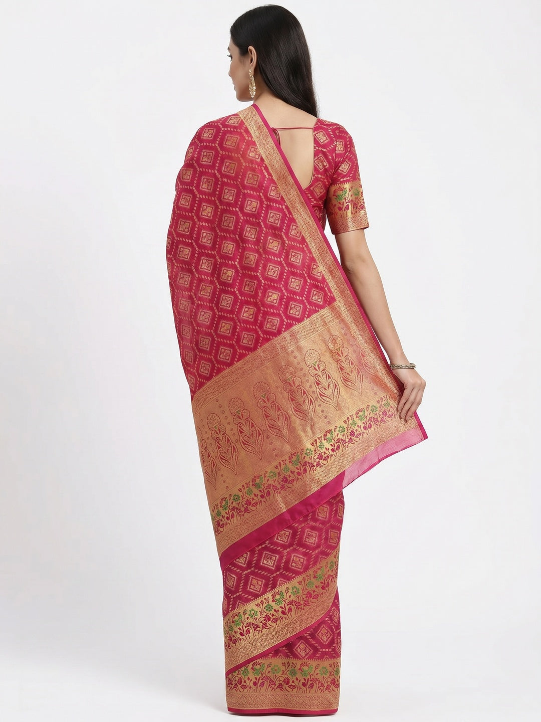 Pink Woven Organza Saree - Image 2