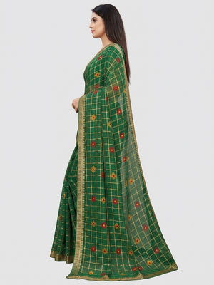 Green Woven With Embellished Chiffon Saree - Image 2