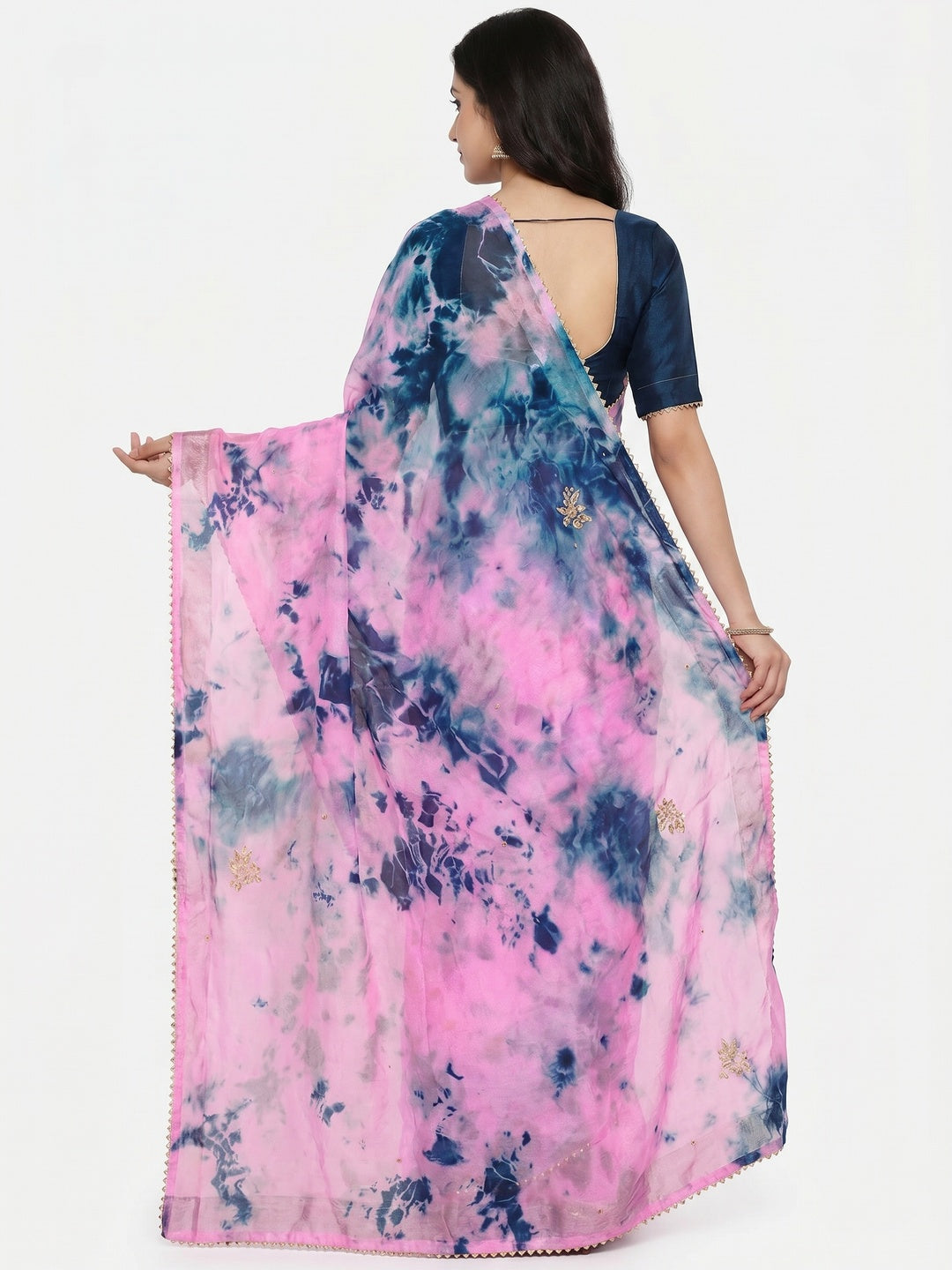 Dark Pink Printed Chiffon Saree - Image 3