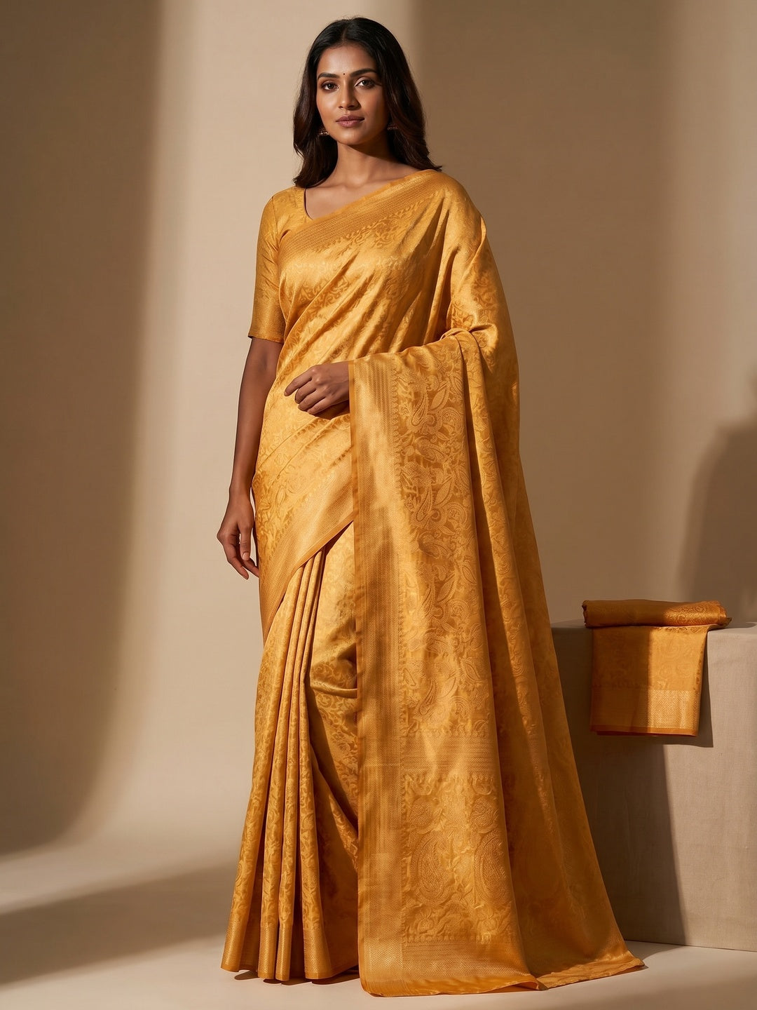 Gold Woven Jacquard Saree - Image 1